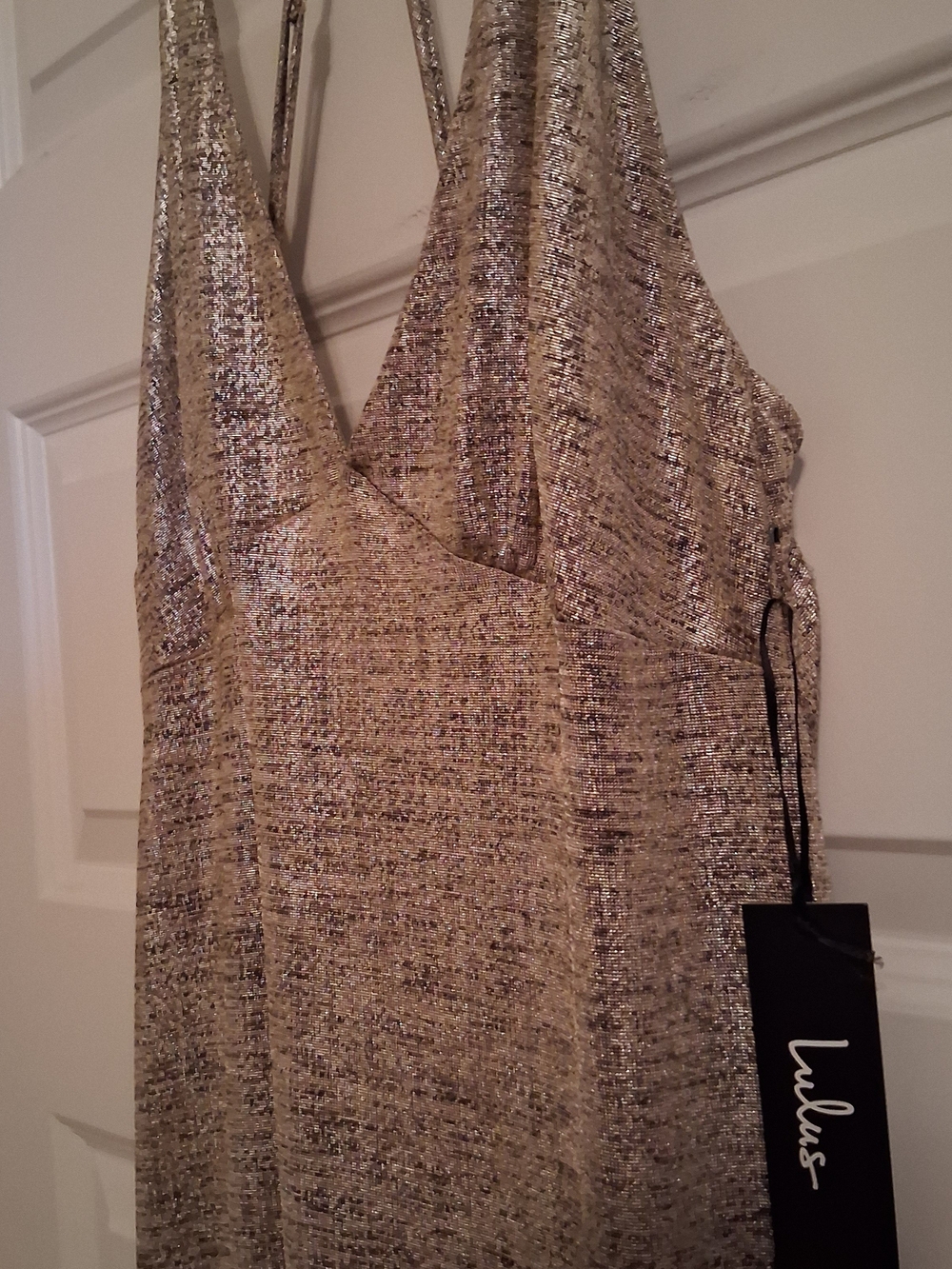 Lulu's Metallic Gold V-Neck Cocktail Dress